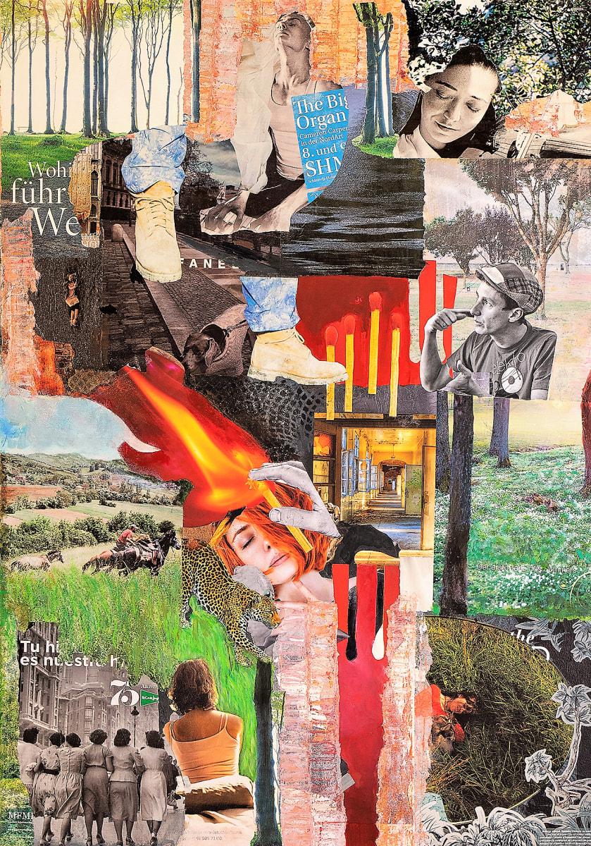 This girl is on fire by Roswitha Mueller Rohschnitt-Collagen  Image: collage on canvas