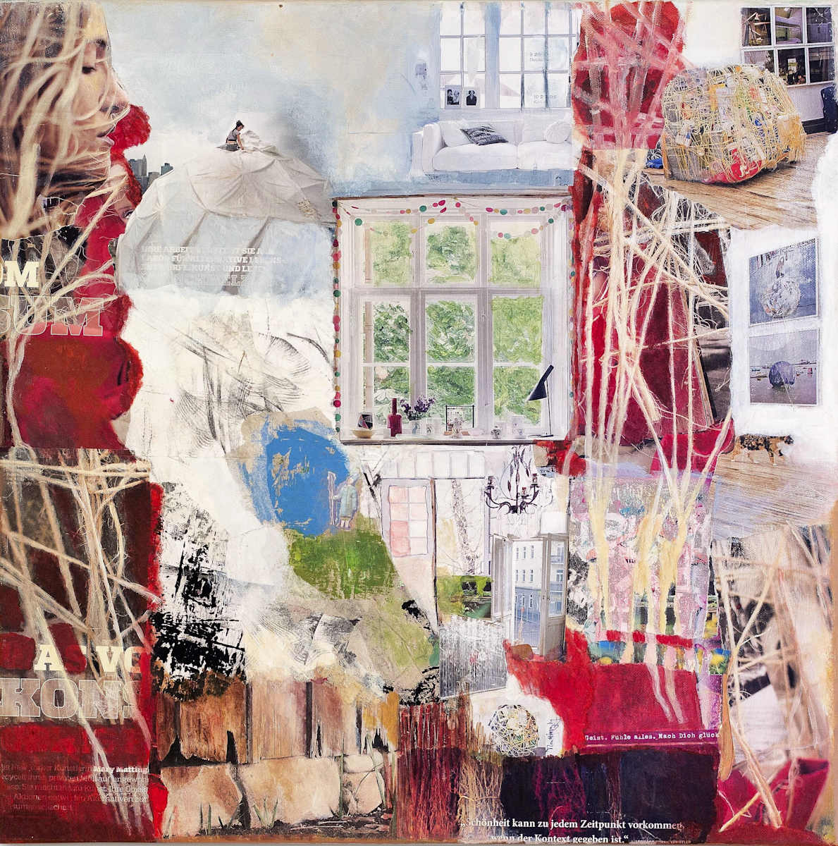 Inside out by Roswitha Mueller Rohschnitt-Collagen  Image: inspired by the american artist Mary Matthingley, who packed all her belongings into sculptural bundles. iI unpacked them