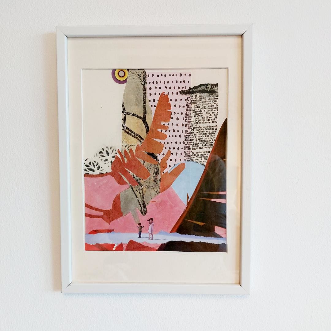 When we grow up by Roswitha Mueller Rohschnitt-Collagen  Image: collage on cardboard, framed 