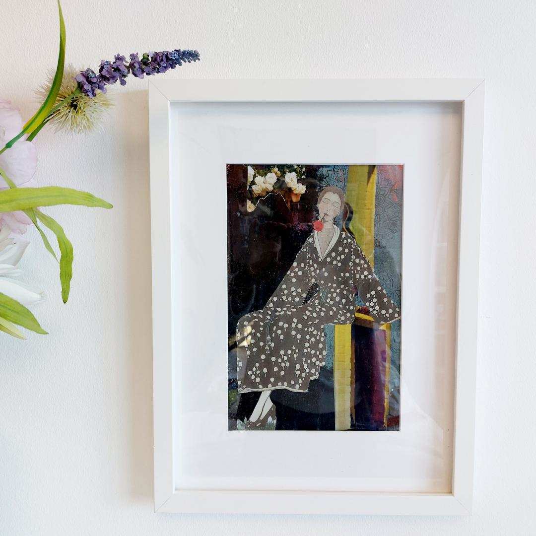 Dreaming by Roswitha Mueller Rohschnitt-Collagen  Image: Collage on paper, framed