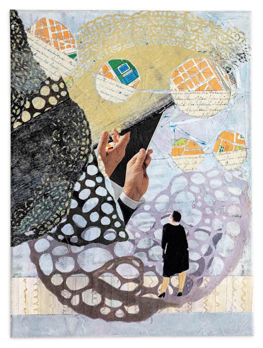 Balkonkonzert by Roswitha Mueller Rohschnitt-Collagen  Image: collage on canvas