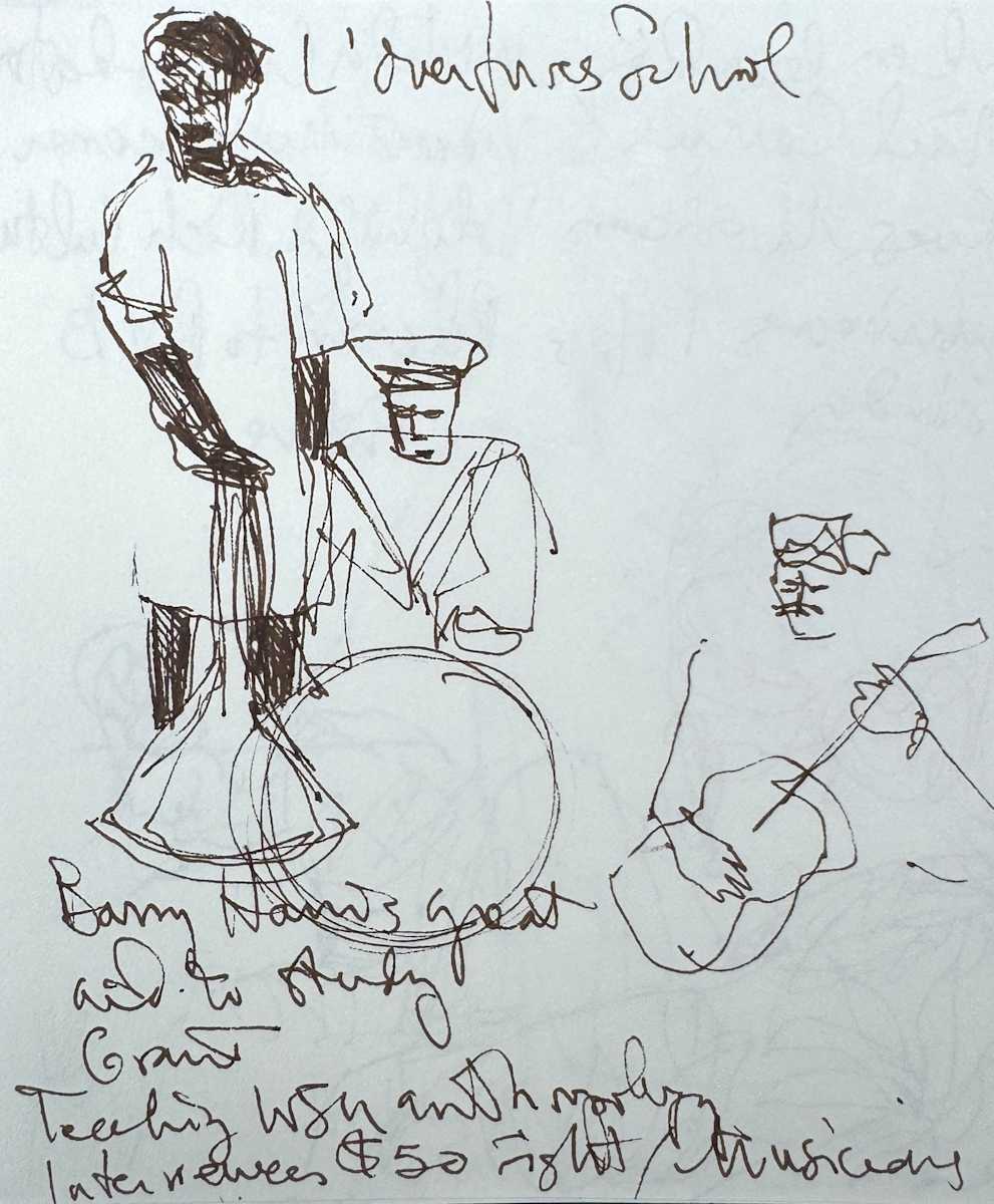 Drawings of Patrick O'Connor's presentation about his book, Wichita Blues,  The Kansas African American Museum by Denita Benyshek  Image: L'Overture School.