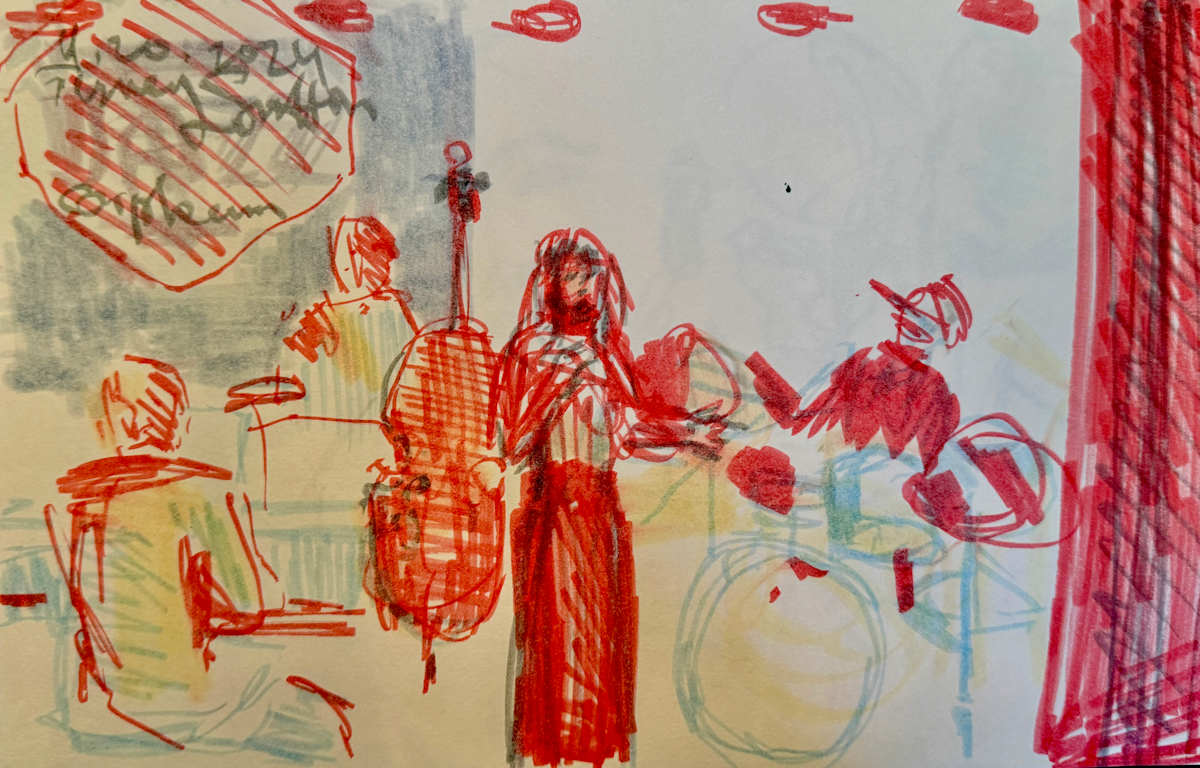 Wichita Jazz Festival, 2024, series of drawings by Denita Benyshek  Image: Tierney Sutton,  Wichita Jazz Festival, Orpheum Theatre, 4/20/24