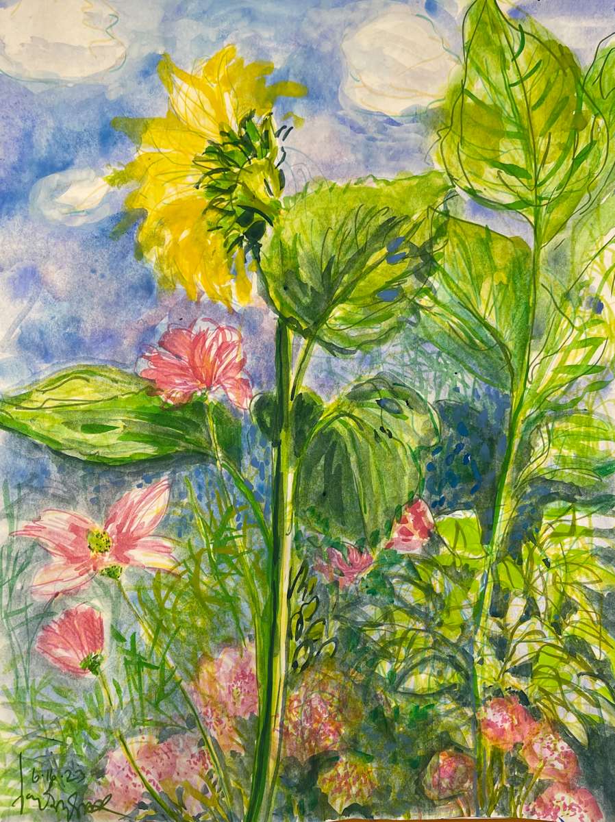 Summer Day, Sunflower and Spirea by Denita Benyshek, Image 1.