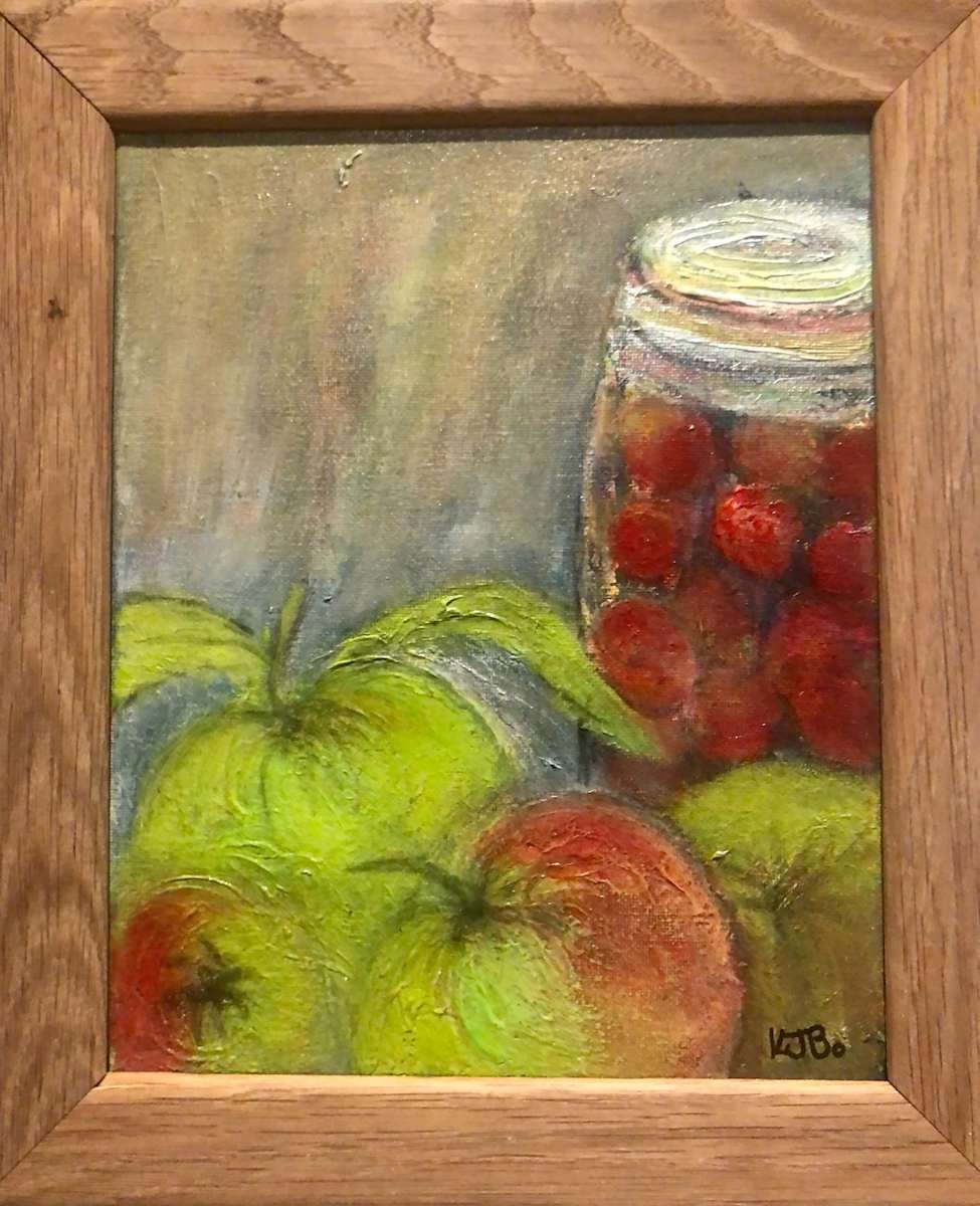 Apples and a jar of plums by Karen Blacklock 