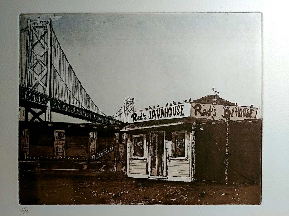 Untitled (from the series of monoprints "Under the Bay Bridge") by Betty Guy 