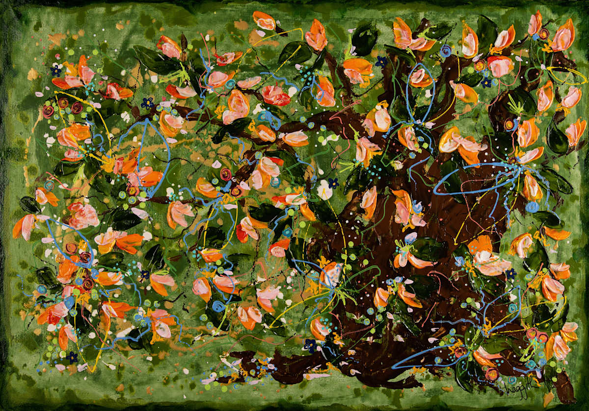My Happy Place by Haggith van Hees  Image: mixed media on cardboard
in a green floater frame