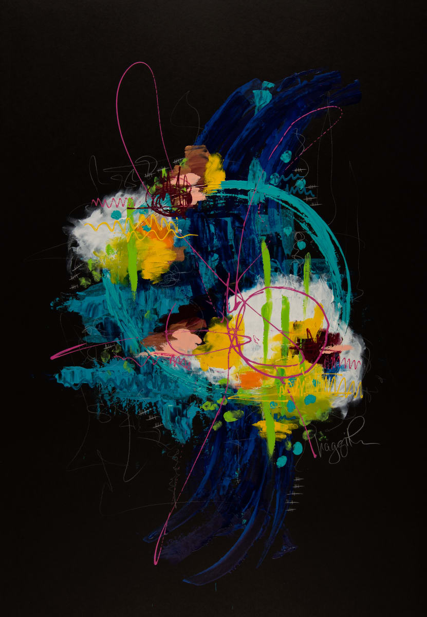 Abstract on Black by Haggith van Hees  Image: Abstract on Black
mixed media on paper
in a black frame