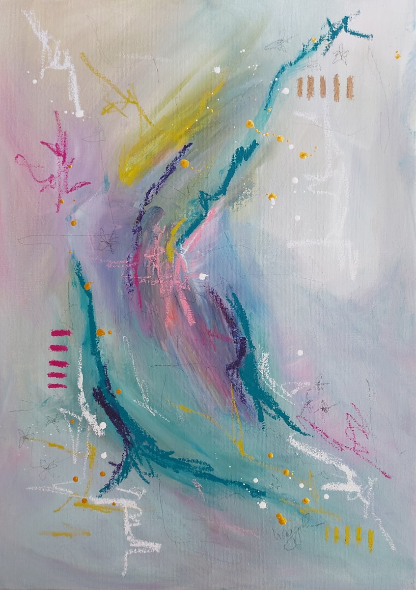 Dancing with Tears in my Eyes by Haggith van Hees  Image: Dancing with Tears in my Eyes
Mixed media on canvas
In a white floater frame