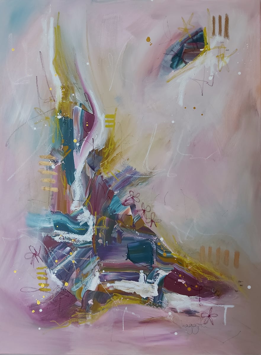 She Drives me Crazy by Haggith van Hees  Image: She Drives me Crazy
mixed media on canvas
in a gold painted floater frame