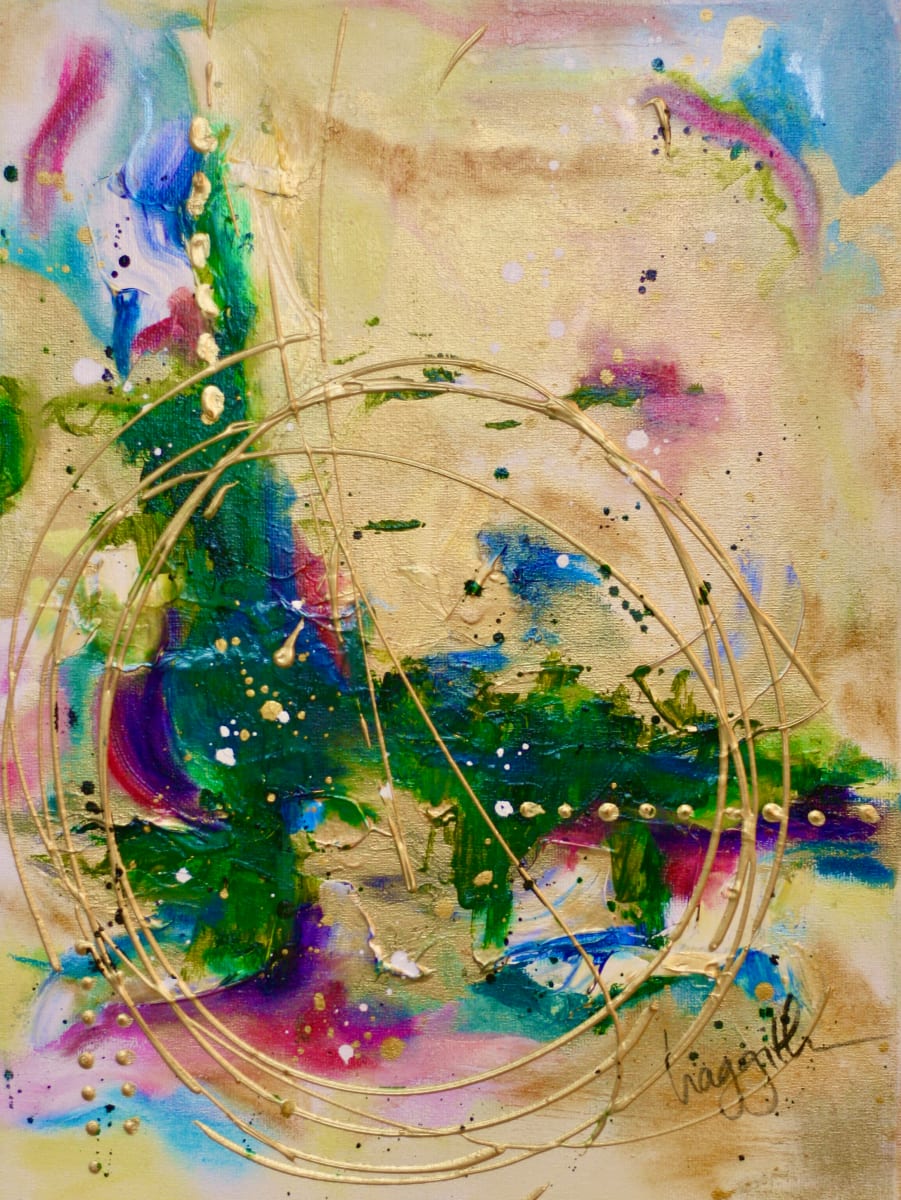 Groove is in the Heart by Haggith van Hees  Image: mixed media on canvas
in a gold floater frame