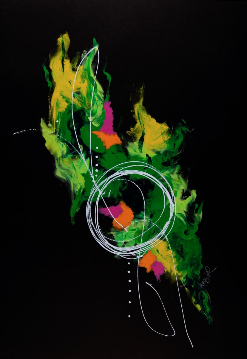 Abstract on Black by Haggith van Hees  Image: Abstract on Black
green and pink
in a black frame