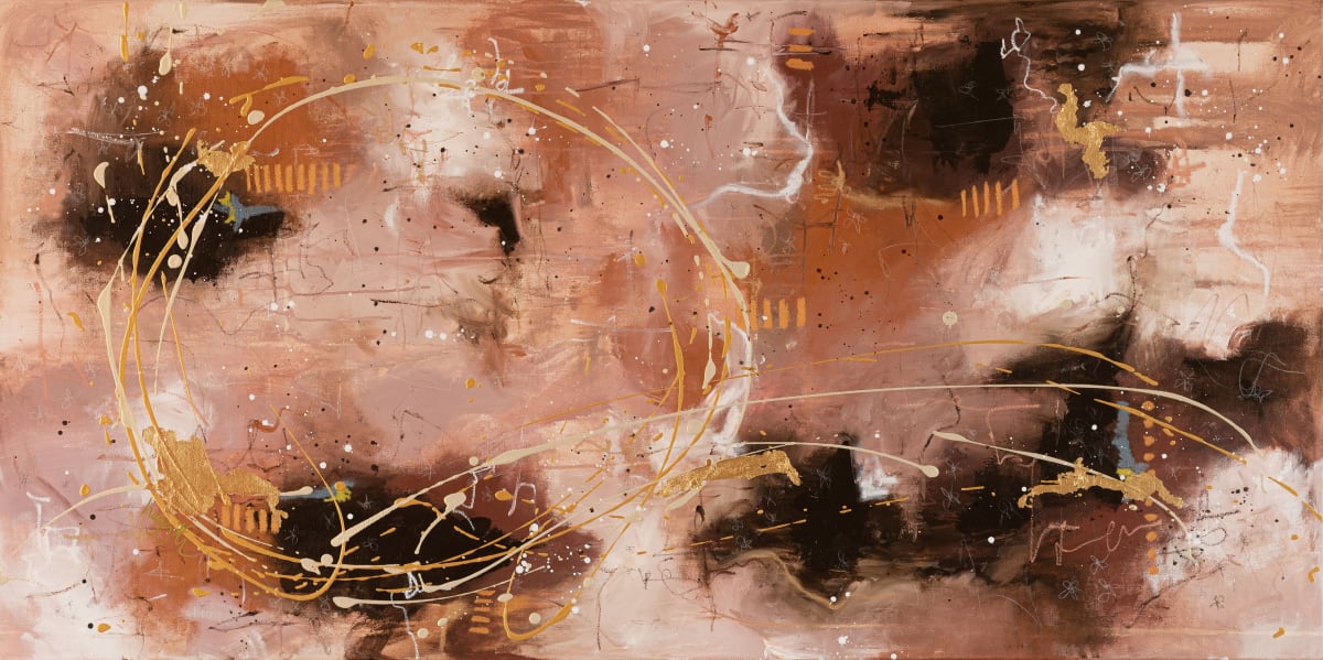 Rose Colored Lenses by Haggith van Hees  Image: mixed media with gold leaf on canvas
in a gold floater frame