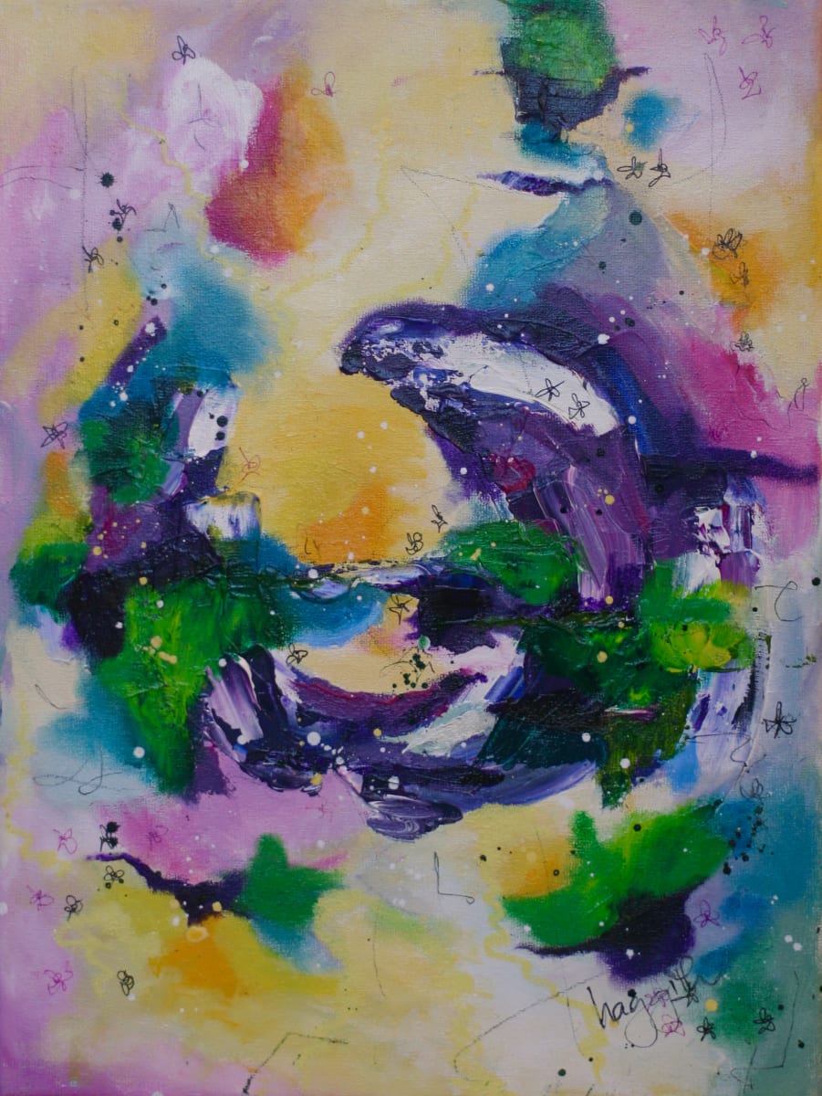 I'm here for the Party by Haggith van Hees  Image: mixed media on canvas
in a white floater frame