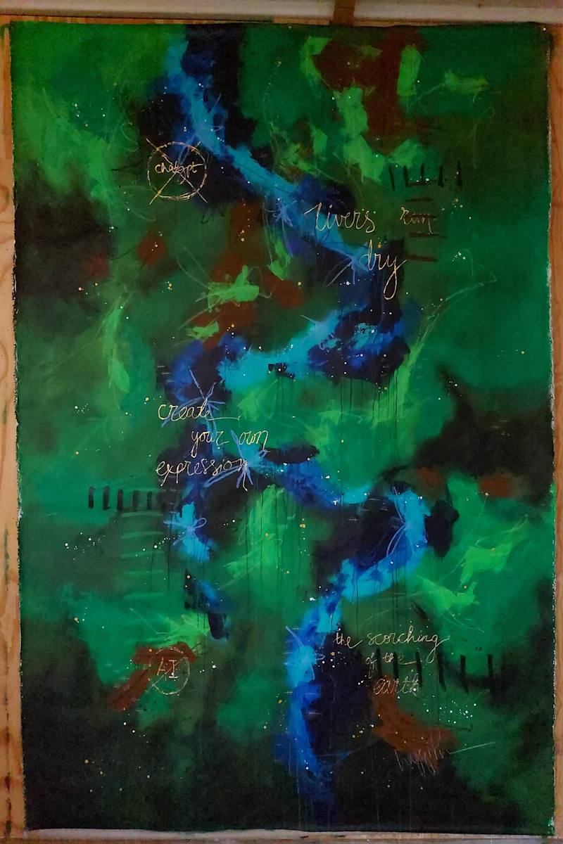 Give the Earth some Breath by Haggith van Hees  Image: large art piece with gold leaf