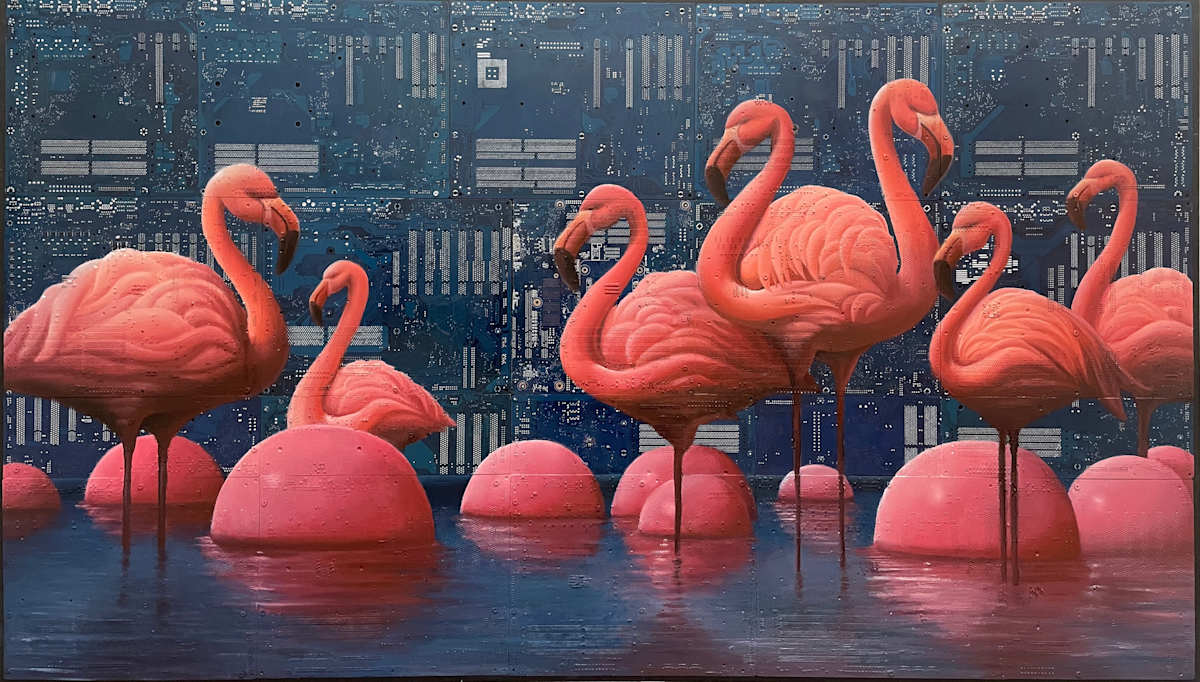 Inflatable Flamingos by Philipp Alexander Schäfer, Image 1.