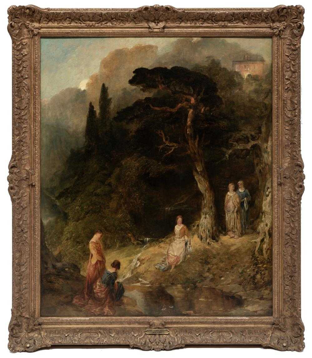 "Bathers By Stream by Alfred Joseph Woolmer, British 1805-1892, Image 1.