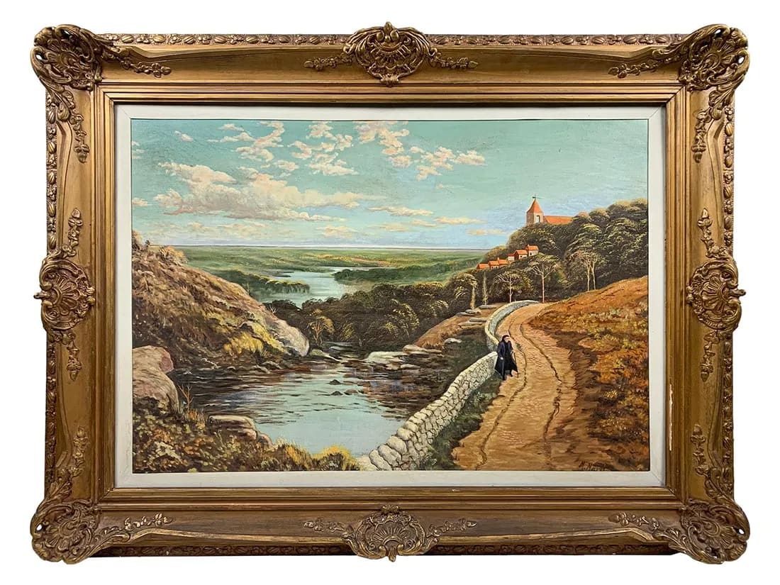 “The Long Road” by Unknown  Image: Antique European Oil on Canvas Painting, 