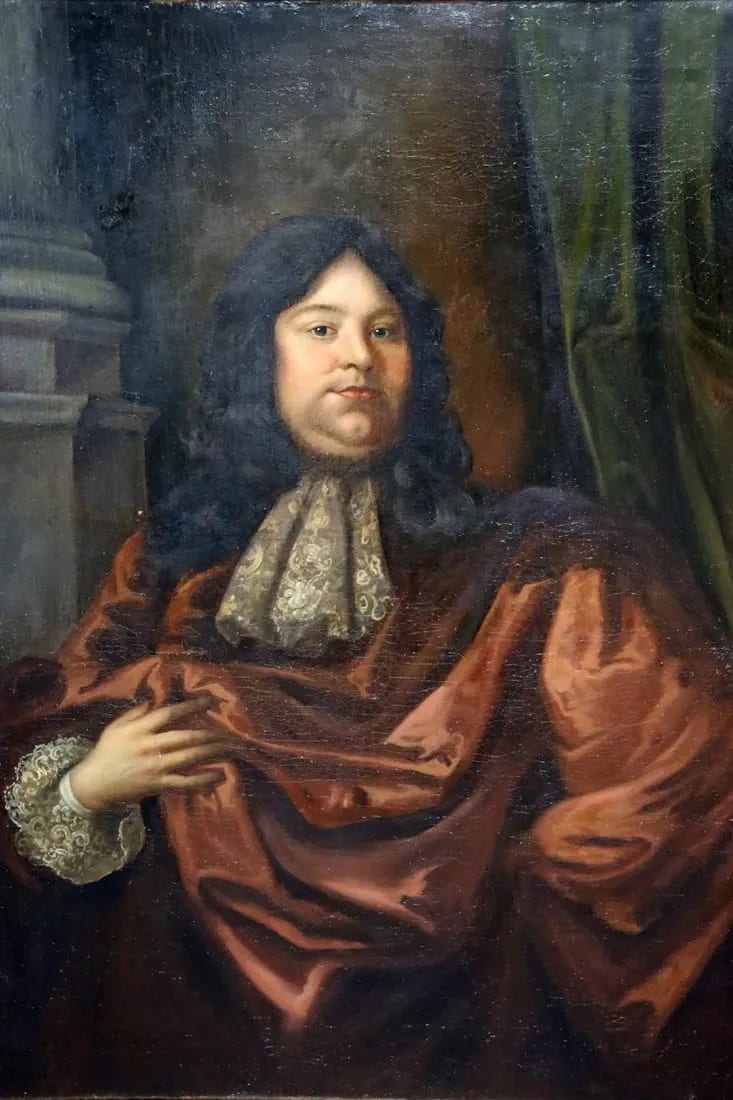 “PORTRAIT PAINTING OF WILLIAM PENN” by English School  Image:  44x54 inch framed portrait discovered in Highland North Carolina mansion. Portrait bears striking resemblance to William Penn (14 October 1644 ? 30 July 1718) who was an English writer and religious thinker belonging to the Religious Society of Friends (Quakers), 