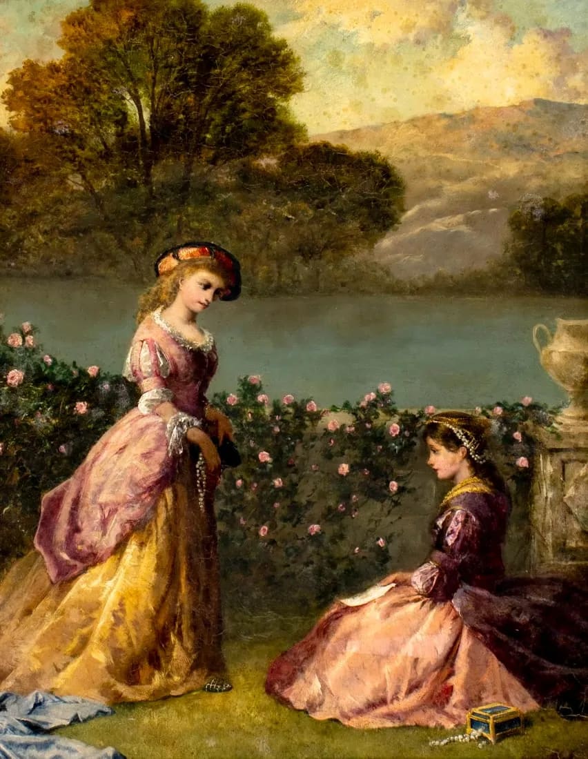 “Young Ladies in Garden” by Edward John Cobbett 