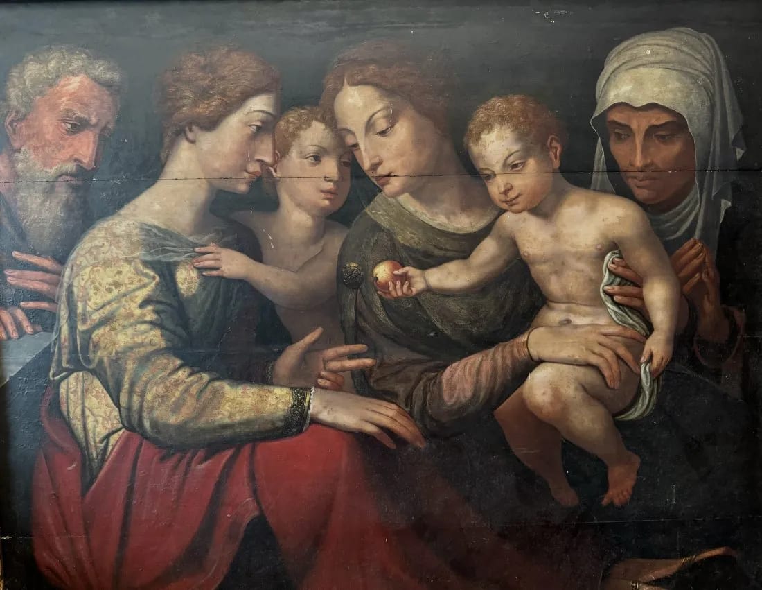 “ Holy Family Virgin Mary Christ Child  “ Old Master Simon de Chalons Circle Oil on Panel by Simon de Chalons 
