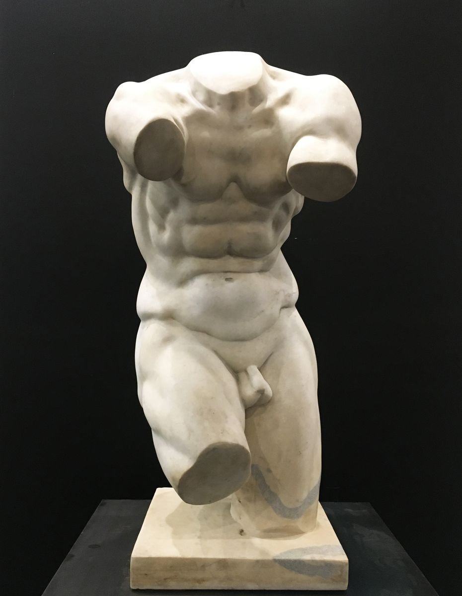Continental Carved Marble Male Torso 