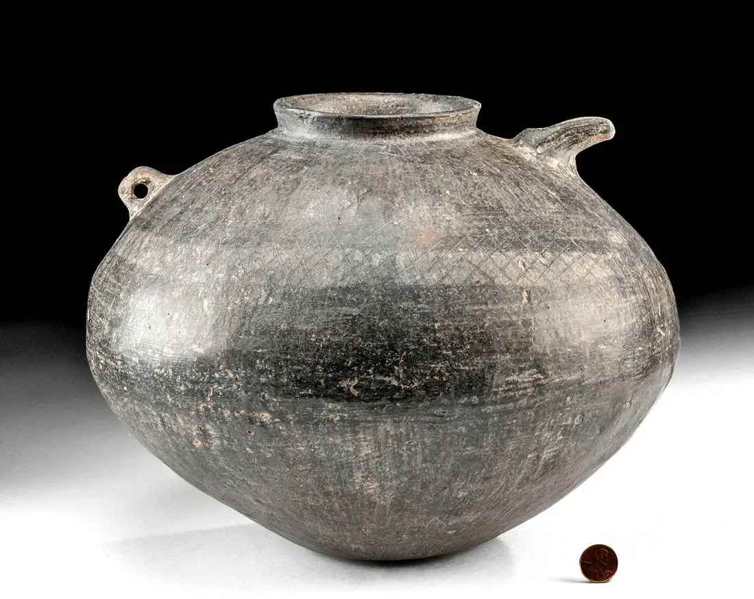 Huge Ancient Meshkinshar Blackware Spouted Vessel 