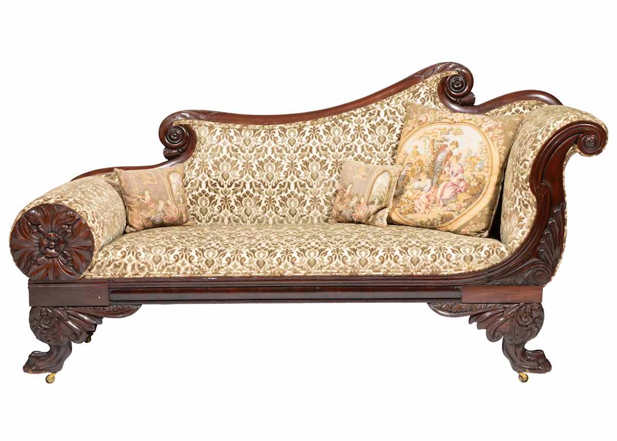 American Classical Carved Mahogany Meridienne by Anthony Quervelle, Philadelphia manner of 