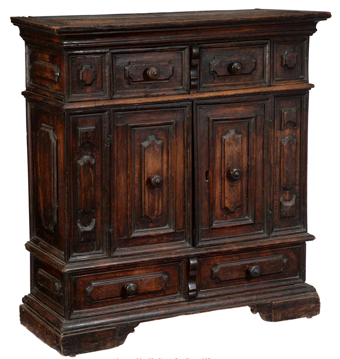 An Italian baroque walnut credenza, 17th century 