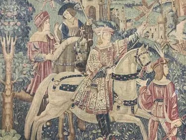 "Nobles on Horseback" Renaissance Tapestry by Unknown 