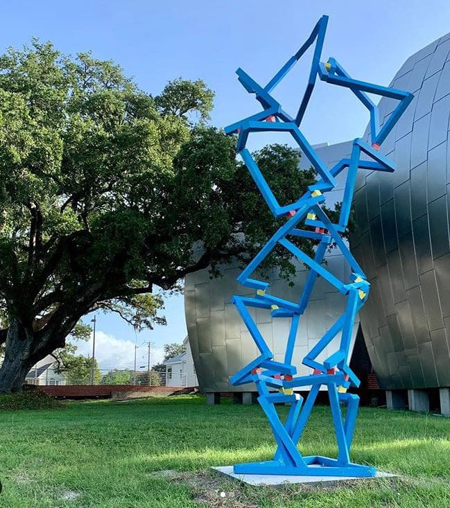 Froebel's Gifts. Blue Circuit. by Vivien Collens  Image: at Ohr O' Keefe Museum, next to Frank Gehry Sculpture Pod.  Biloxi , MS. 2020-2022.