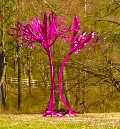 Laurelwood Squirt installation in fall. by Vivien  Collens  Image: installation at Laurelwood Sculpture Trail in autumn