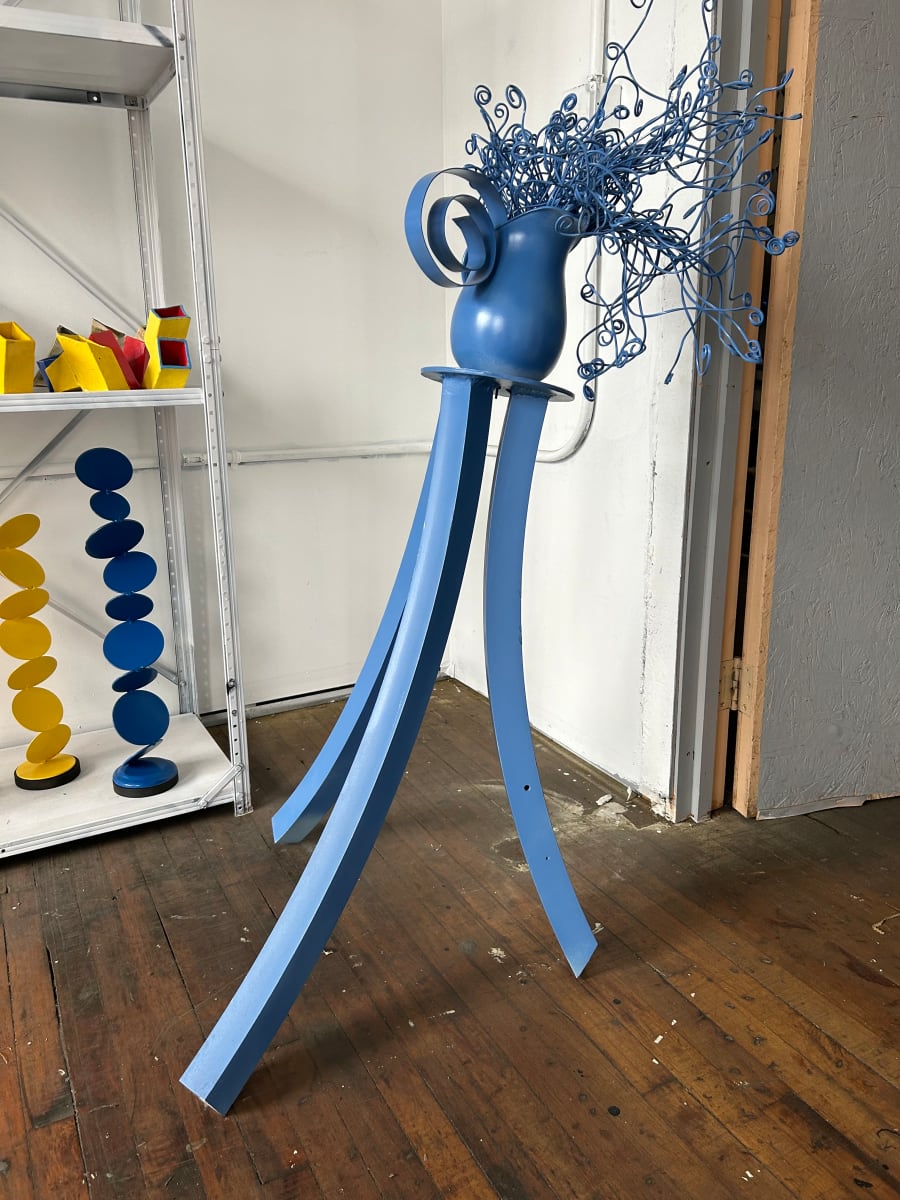 Blue   pitcher on tripod base by Vivien Collens 