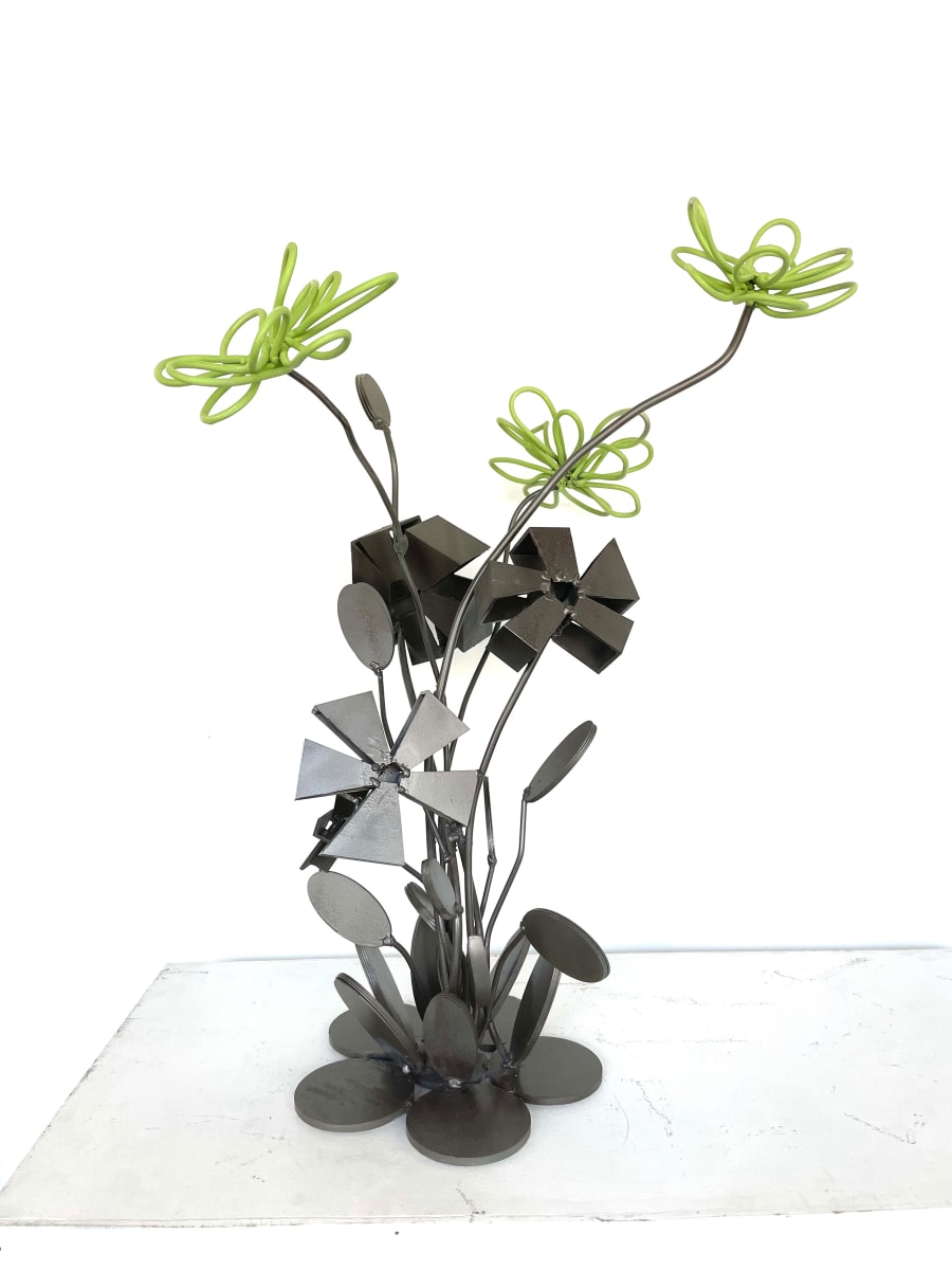 Greenhouse series . plant with 3  flowers and petal base. 2023. by Vivien  Collens 