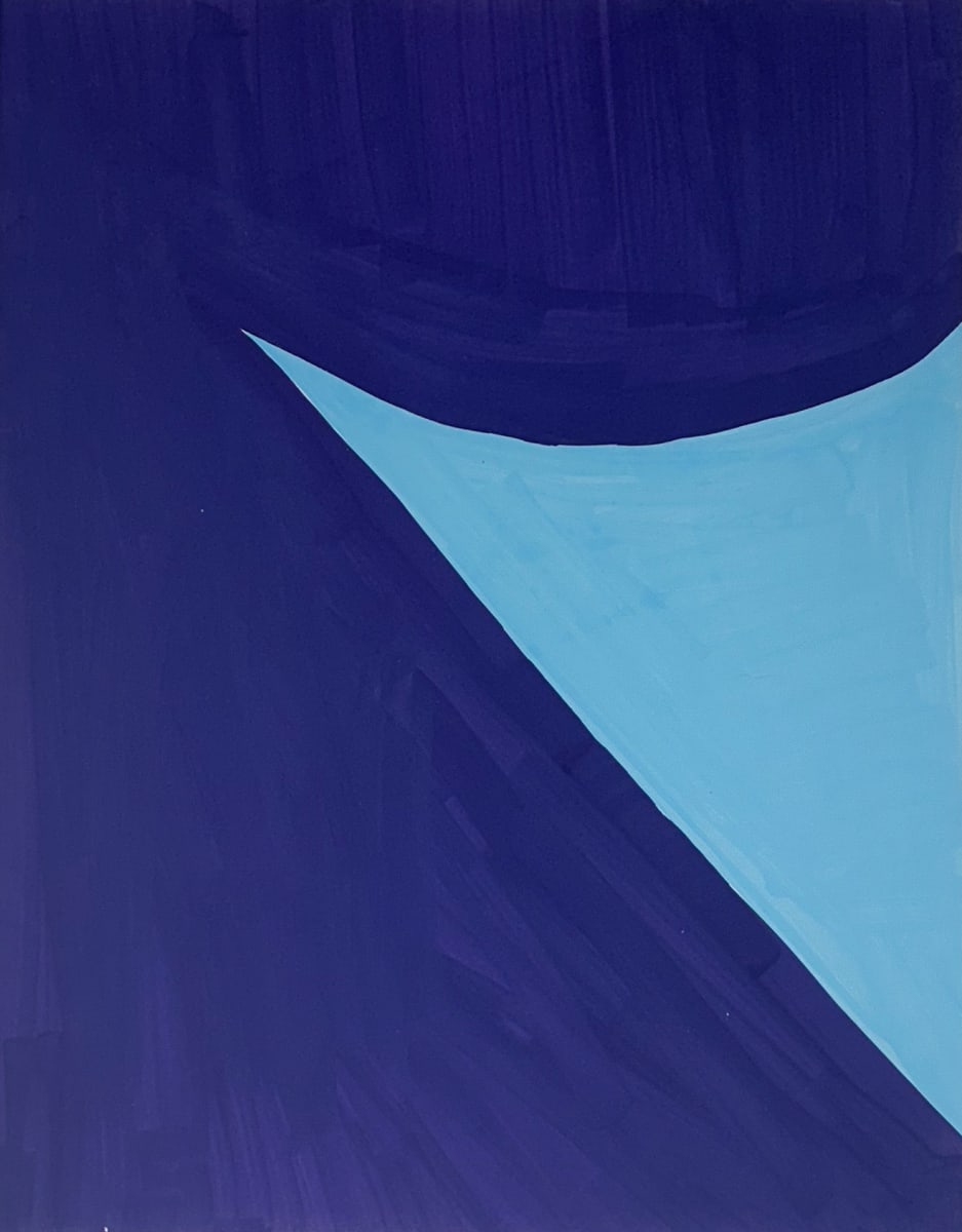 Zipper Sketch by Drue Leahy  Image: Purple organic shape filling the right side of the paper. Made up of a semi circle with a diagonal line coming down. The empty shape left is blue.