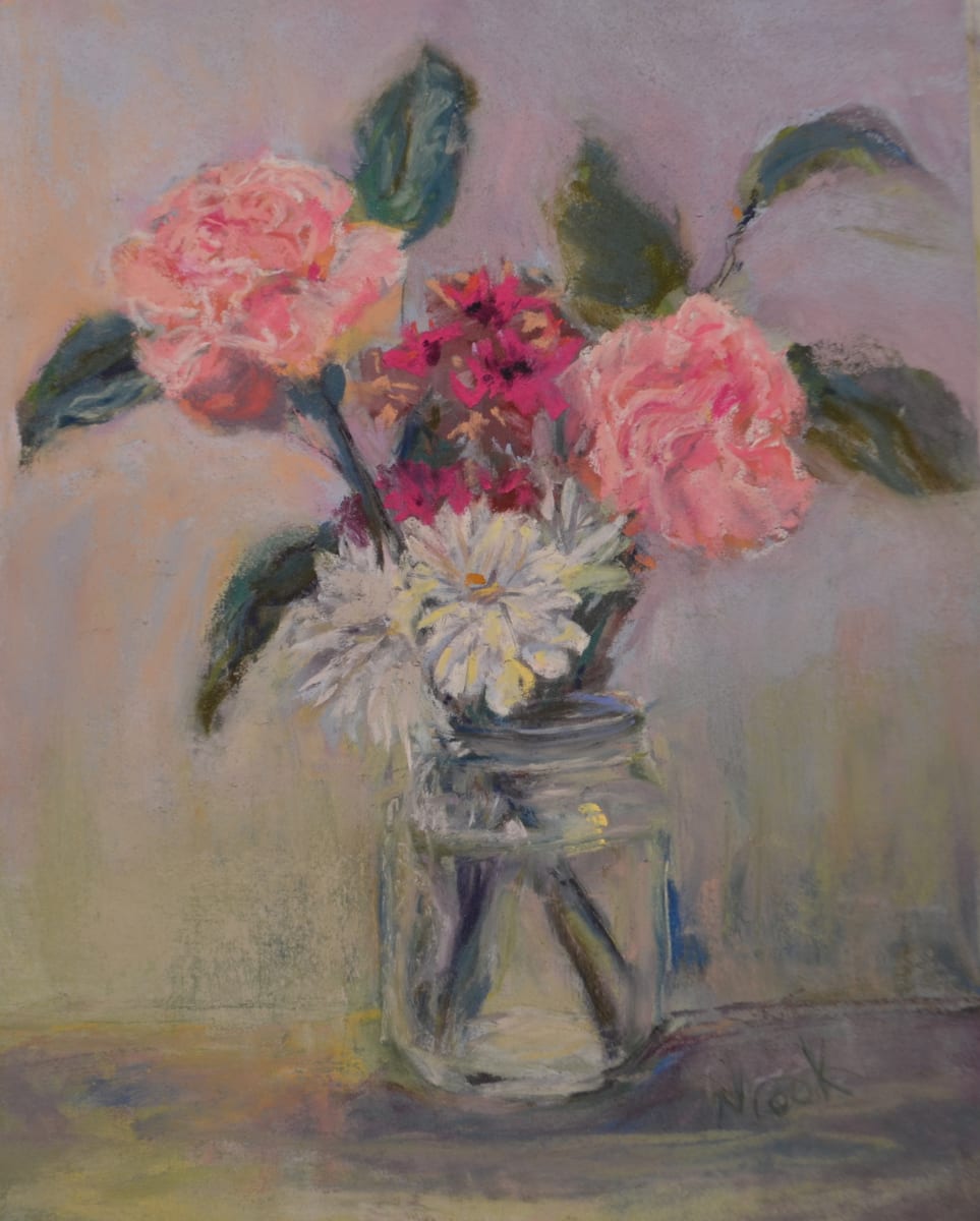 Pink Carnations in a Jar by Nanci Cook  Image: Greeting spring with open arms, a bit of colour on a February day.