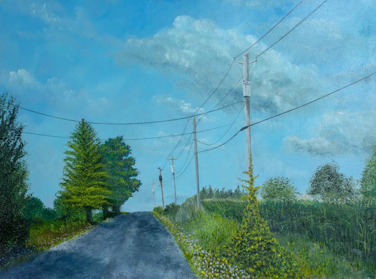 Hogsback Road by Michael W Field  Image: This is a painting I did on site (Plein Air).  I setup on the Road and painted this scene.  I really like the way the telephone wires cut across the sky.