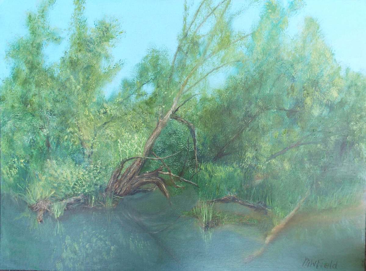 A little pond in Fabius by Michael W Field  Image: I was driving and saw this little pond in Fabius so I just had to do a painting of it.
