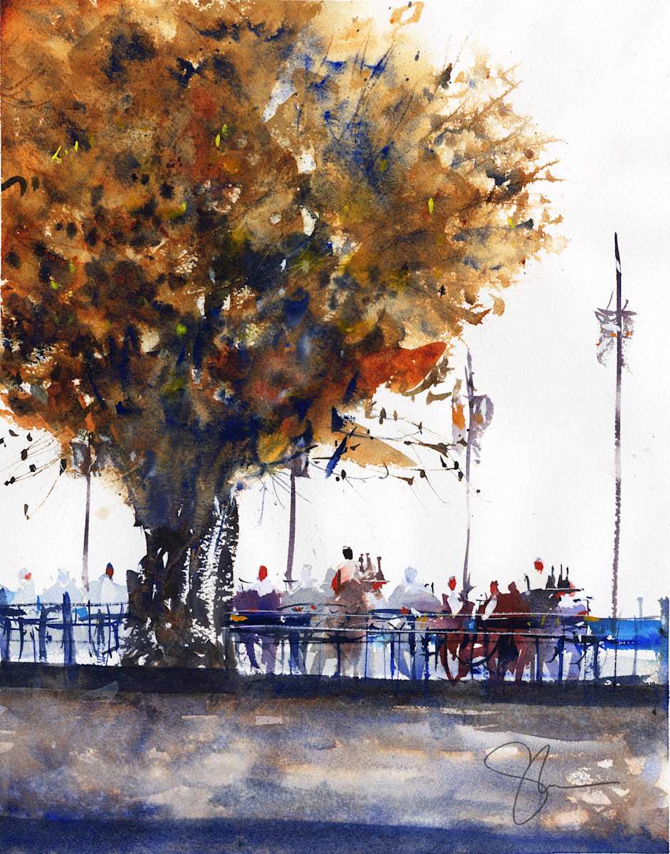 Coffee in Nice Two by SteveGriggsWatercolor, Image 1.