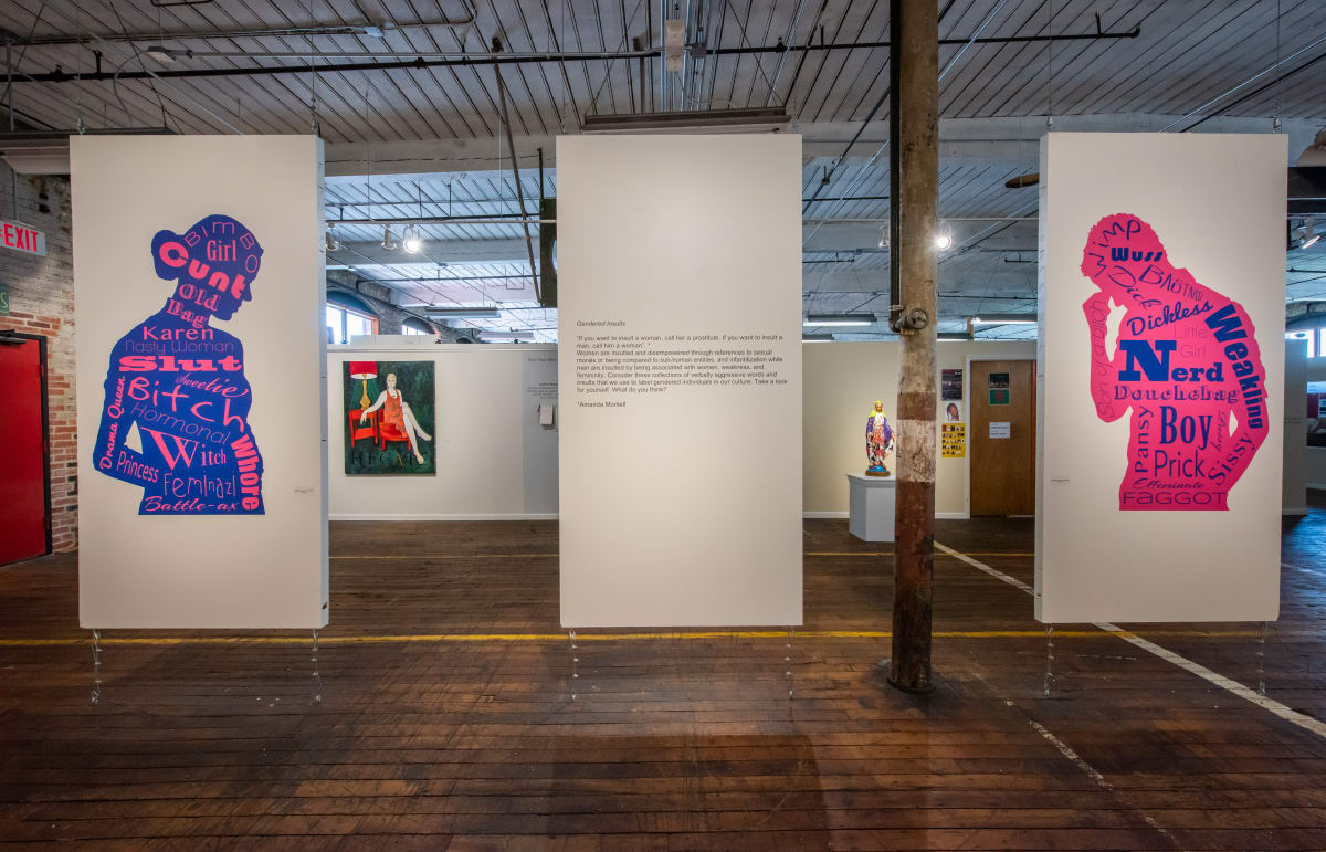 Gender Insults - Hacking Away at Gender and the M Word - Misogyny by Cynthia Wagner  Image: Exhibition view - Lowe Mill 2020