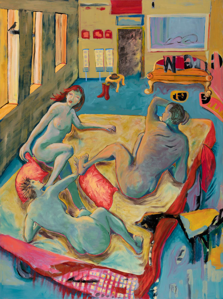 Games People Play by Kenna Lee Barradell  Image: A naked trio—two women and a man—interacting on a bed.