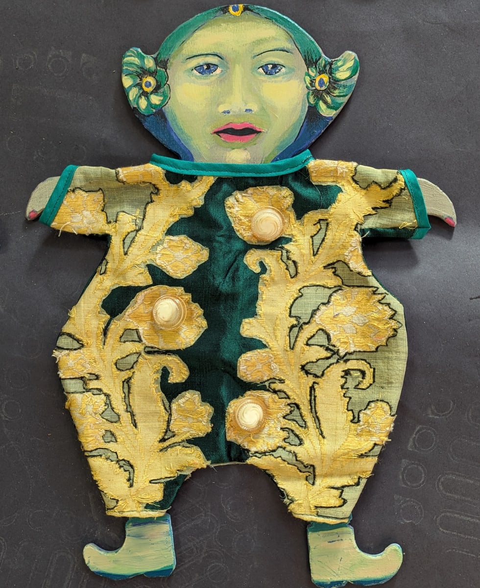 Up-cycling - piece 1 by Kenna Lee Barradell  Image: Figure in Fabric & Acrylic on Wood 