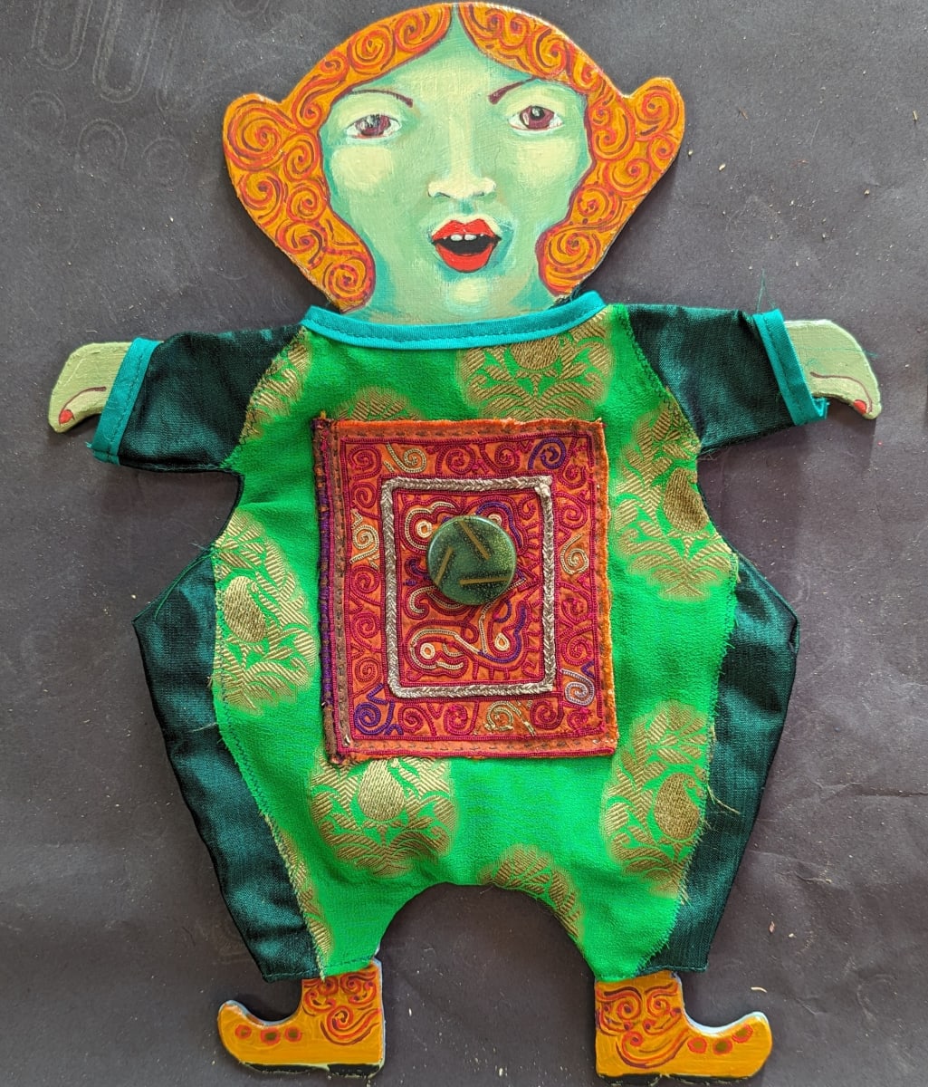 Upcycling - piece 5 by Kenna Lee Barradell  Image: Figure in Fabric & Acrylic on Wood 