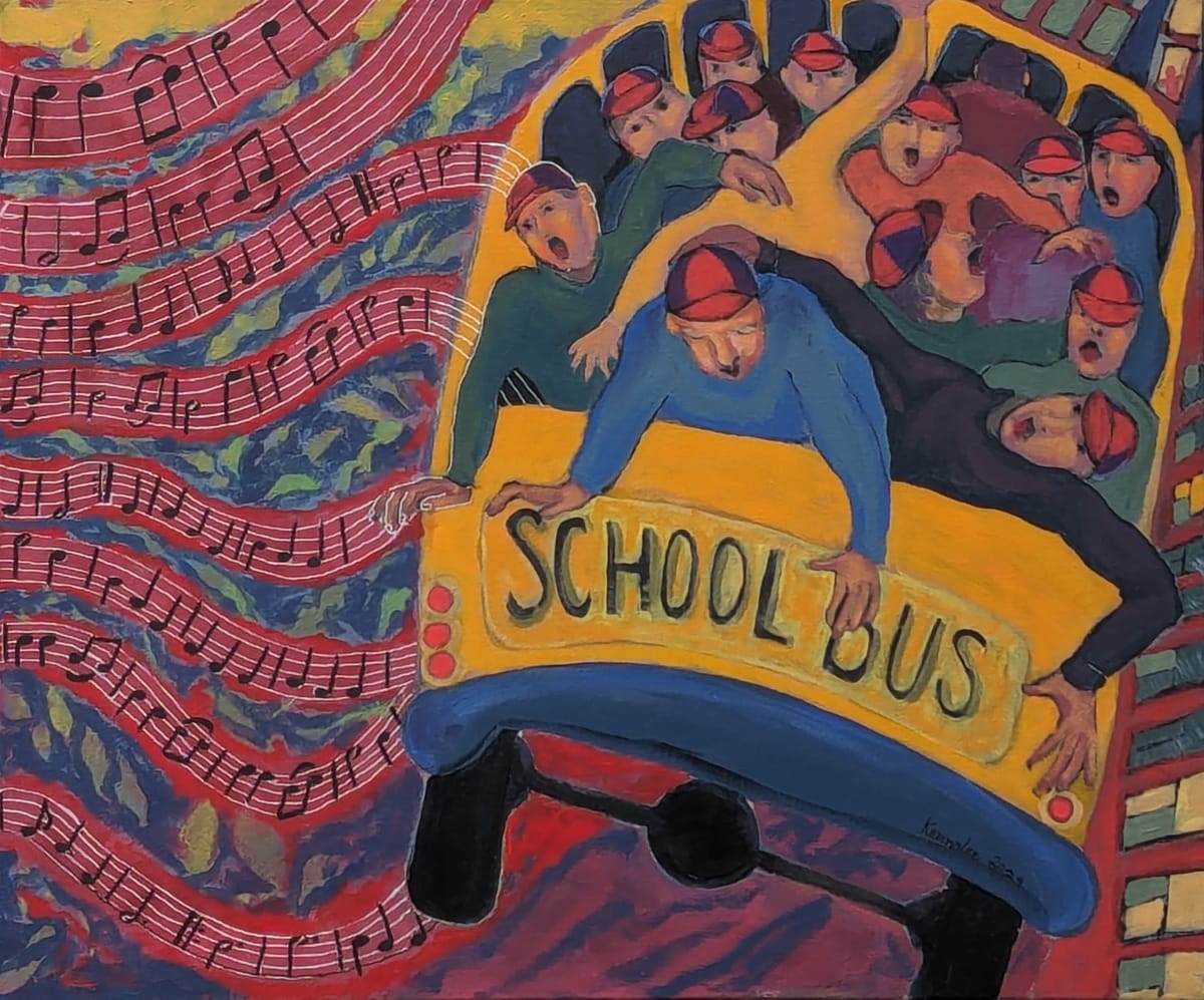 Joy of Song II by Kenna Lee Barradell  Image: A school bus is full of children singing.