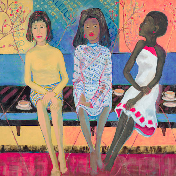 Flowers and Roots #2 by Kenna Lee Barradell  Image: Three young women of colour are sitting on a couch.