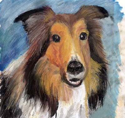 Toby Dog (40lbs of Furry Fun) by Laura-Leigh Palmer  Image: Pastel and acrylic of Toby who was a very large Sheltie 
