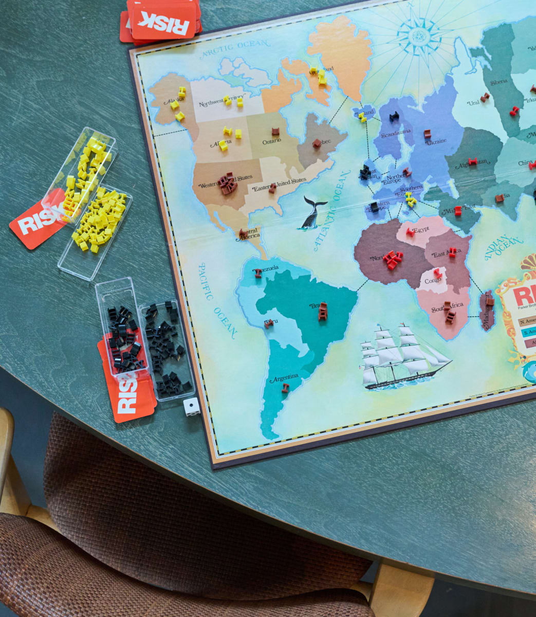 Too Much To Ask For? by Stafford Wood  Image: Each Risk game was played until a winner was obvious and the game was preserved where it was. There are five games and two destructed games. 