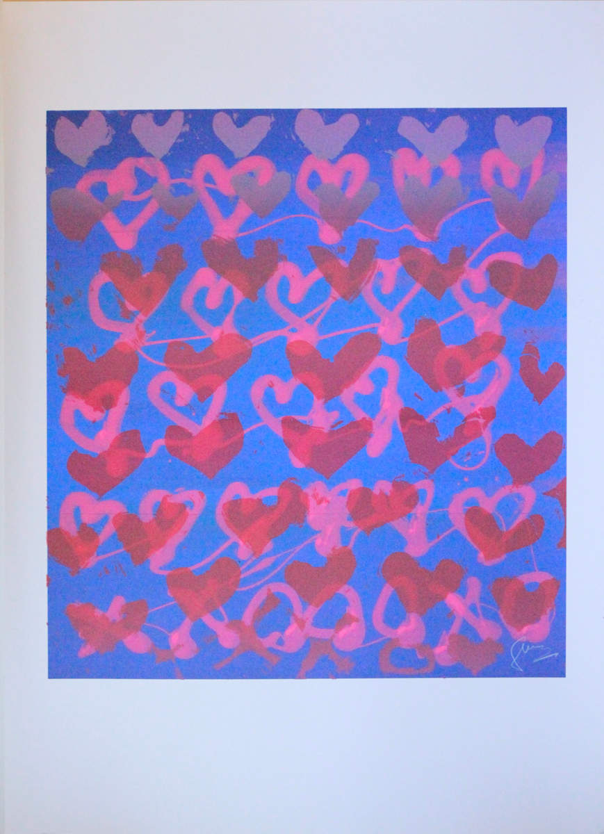 Pink Hearts on blue by Gerrit Greve 