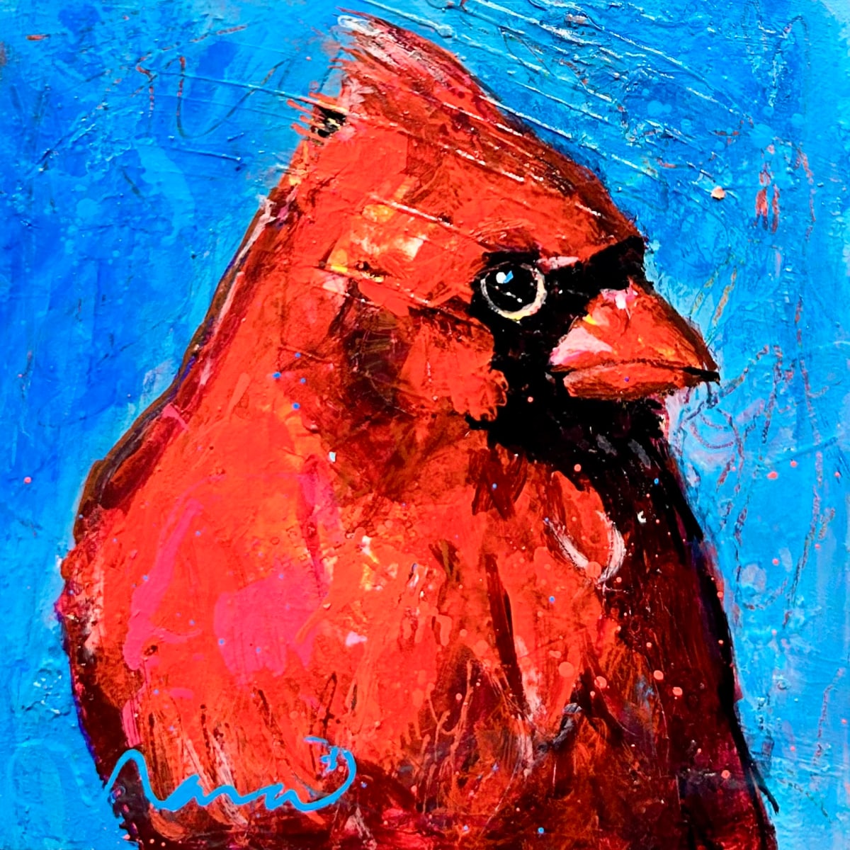 Cardinal on blue by Nara Montuy 