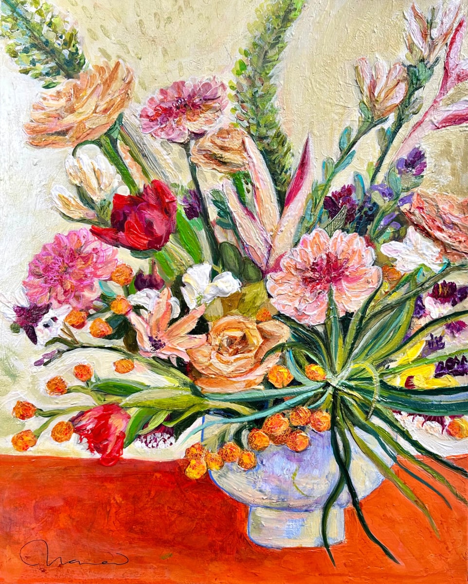 ‌ Heather Orange by Nara Montuy  Image: ‌ Heather Orange Floral painting